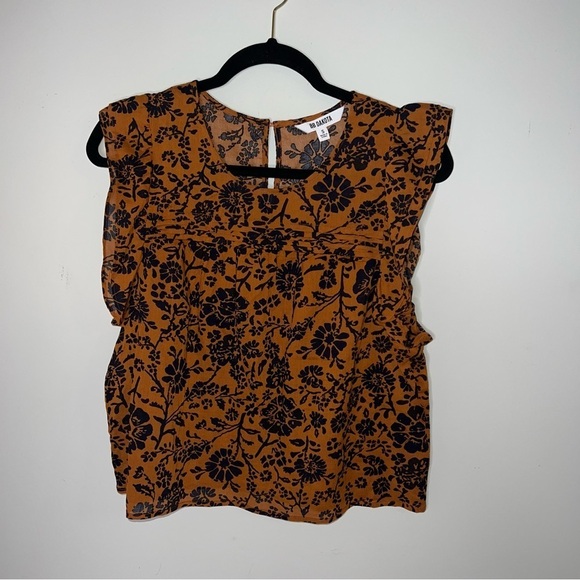 BB Dakota Orange Floral Short Sleeve Blouse with Ruffles - Picture 1 of 5
